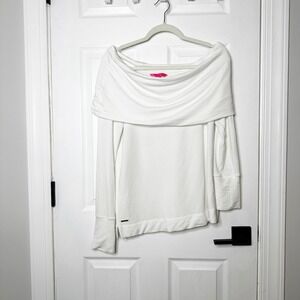 Lilly Pulitzer Off The Shoulder Sweatshirt Womens‎ Medium White Coastal Preppy